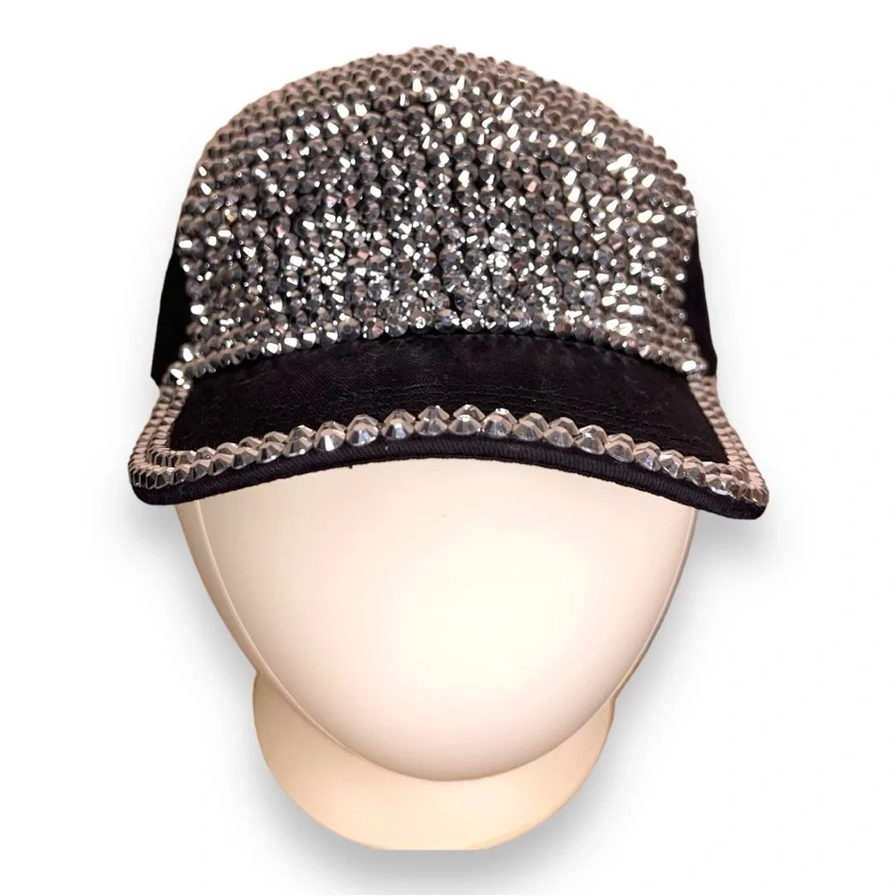 BLACK STUDDED SPARKLE WOMENS HAT BIKER GOTH PUNK SILVER